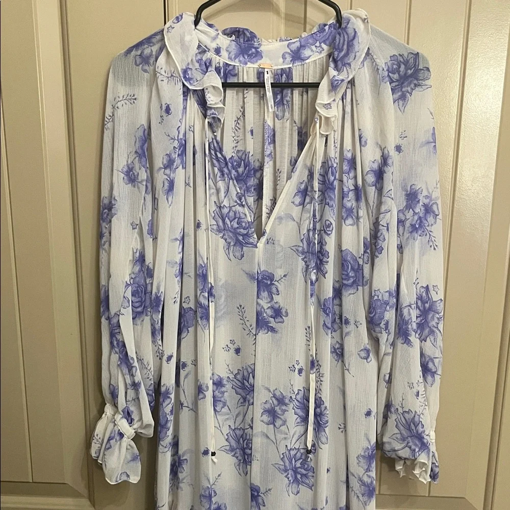 Free People Feeling Groovy White Maxi Dress with Purple Floral Motif - Picture 4 of 8
